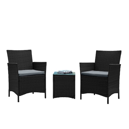 Manhattan Comfort Imperia Steel Rattan 3-Piece Patio Conversation Set with Cushions in Grey OD-CV020-GY